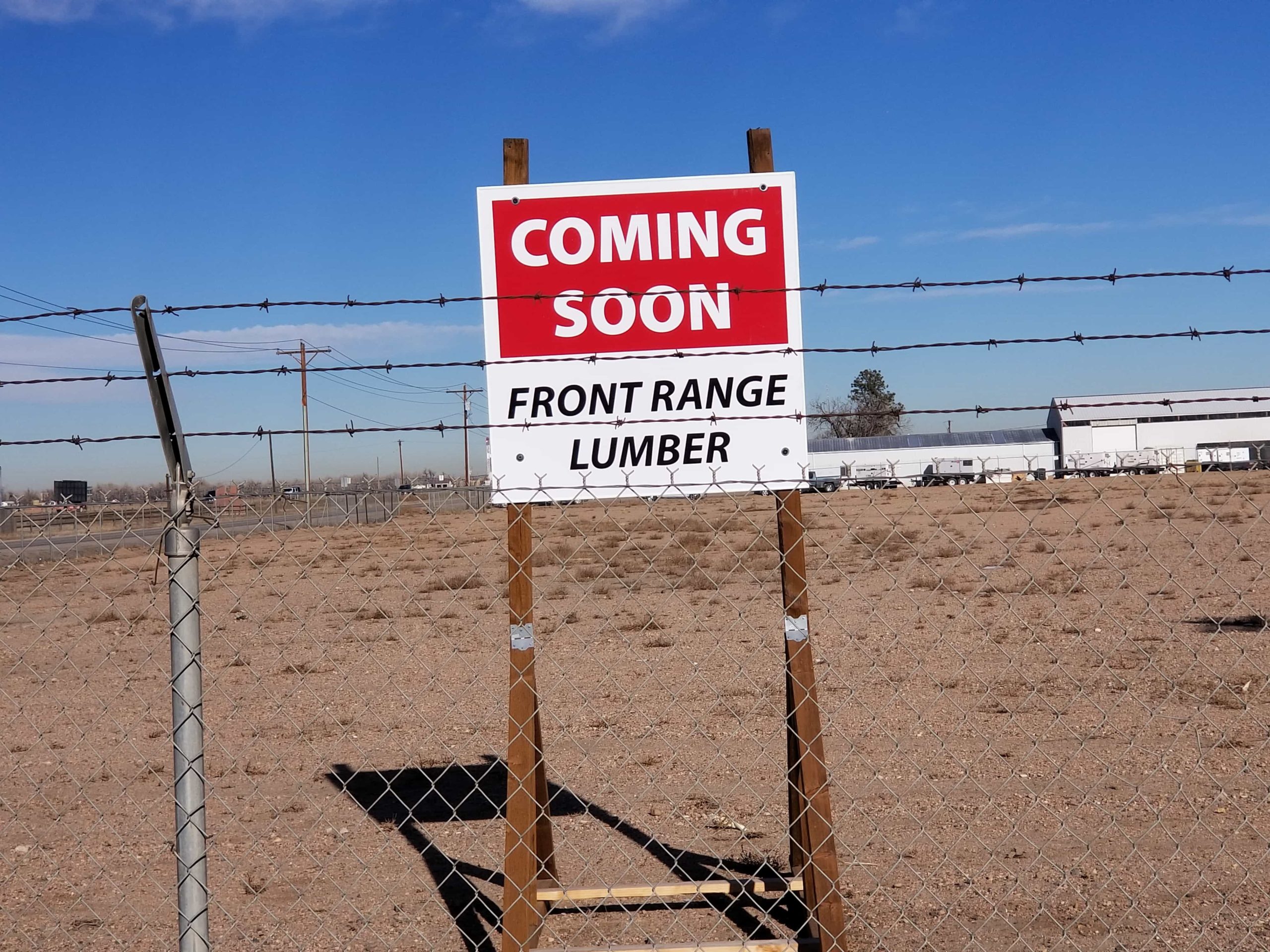New lumber yard coming to Ft Lupton Colorado sign